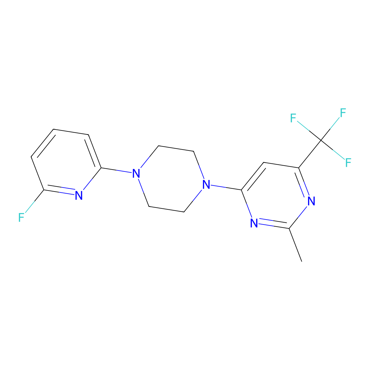 4-[4-(6-Fluoropyridin-2-yl)piperazin-1-yl]-2-methyl-6-(trifluoromethyl)pyrimidine molecular structure, CAS 3030778-72-1