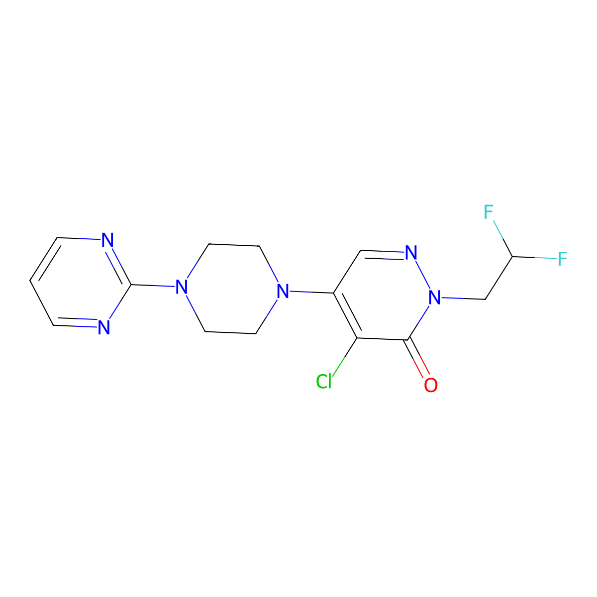 4-Chloro-2-(2,2-difluoroethyl)-5-(4-pyrimidin-2-ylpiperazin-1-yl)pyridazin-3-one molecular structure, CAS 3030778-75-4
