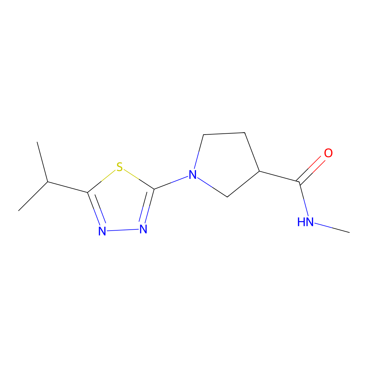 N-methyl-1-[5-(propan-2-yl)-1,3,4-thiadiazol-2-yl]pyrrolidine-3-carboxamide molecular structure, CAS 3030778-78-7
