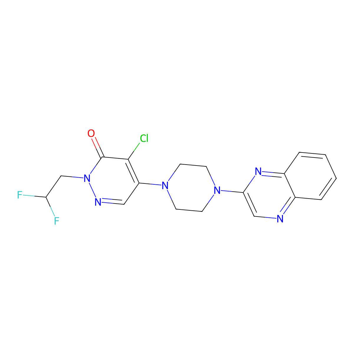 4-Chloro-2-(2,2-difluoroethyl)-5-[4-(quinoxalin-2-yl)piperazin-1-yl]-2,3-dihydropyridazin-3-one molecular structure, CAS 3030778-83-4