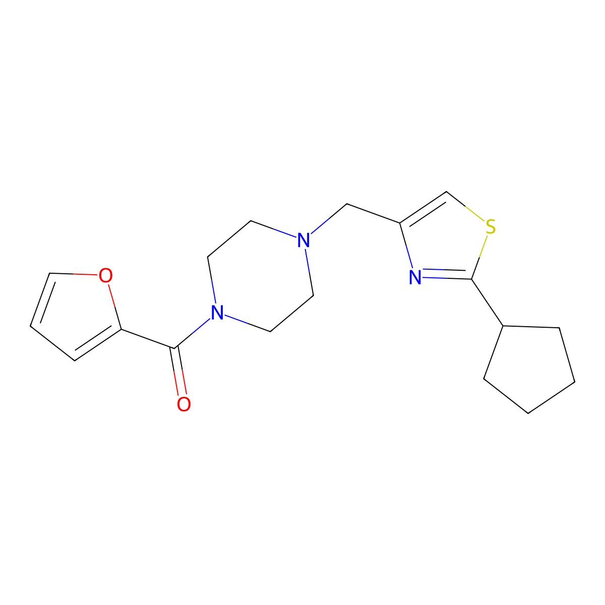 1-[(2-Cyclopentyl-1,3-thiazol-4-yl)methyl]-4-(furan-2-carbonyl)piperazine molecular structure, CAS 3030778-84-5