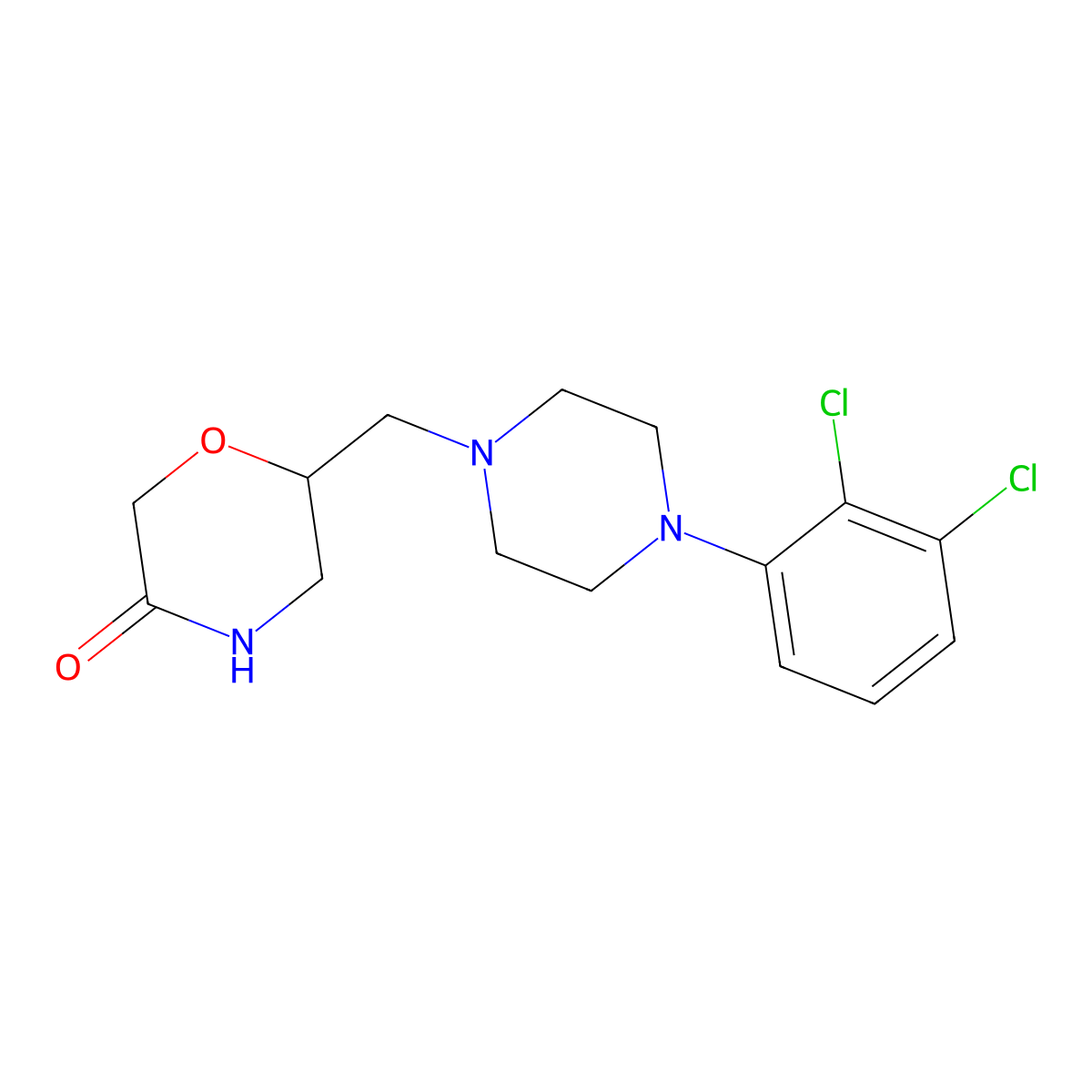 6-{[4-(2,3-Dichlorophenyl)piperazin-1-yl]methyl}morpholin-3-one molecular structure, CAS 3030778-87-8