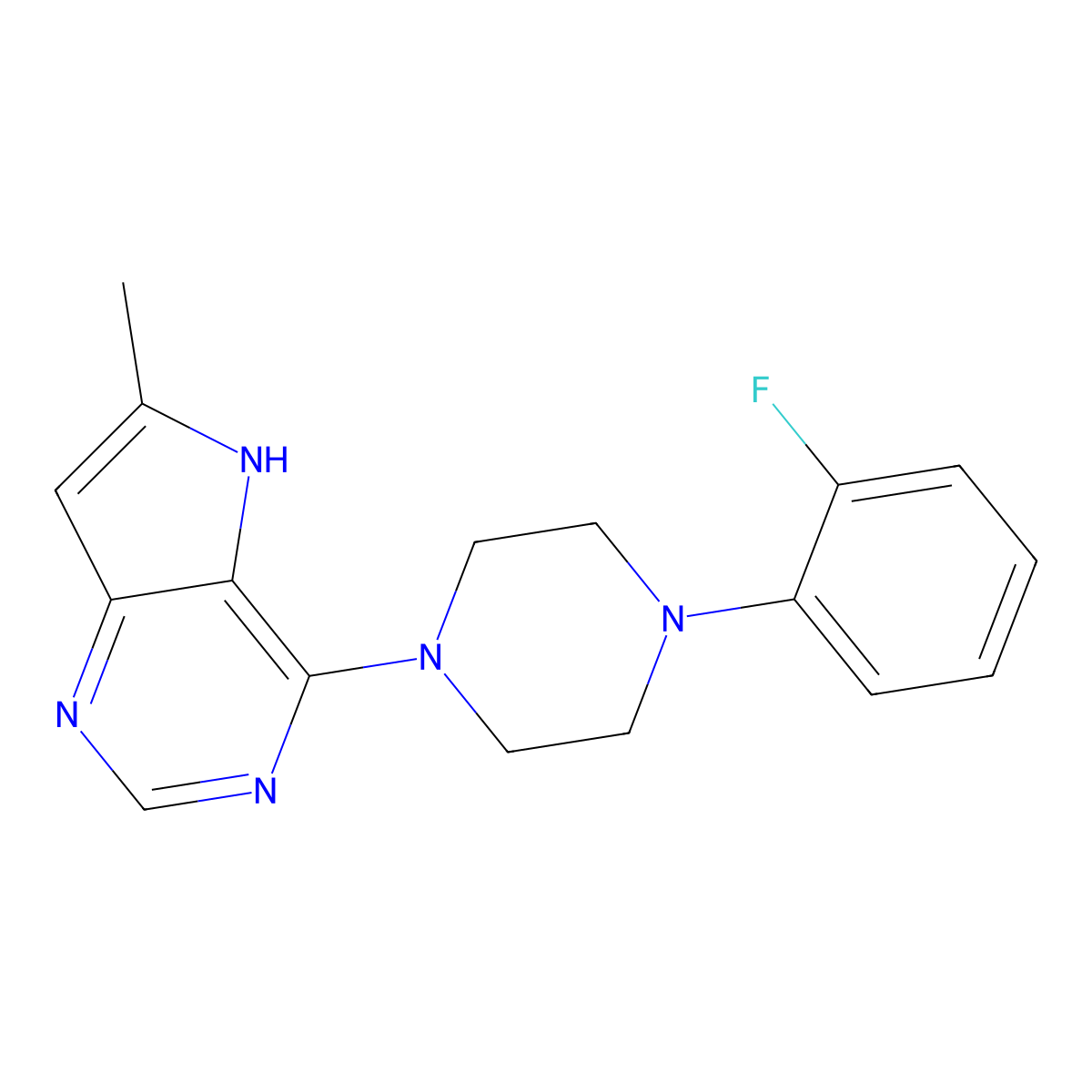 1-(2-fluorophenyl)-4-{6-methyl-5H-pyrrolo[3,2-d]pyrimidin-4-yl}piperazine molecular structure, CAS 3030778-88-9