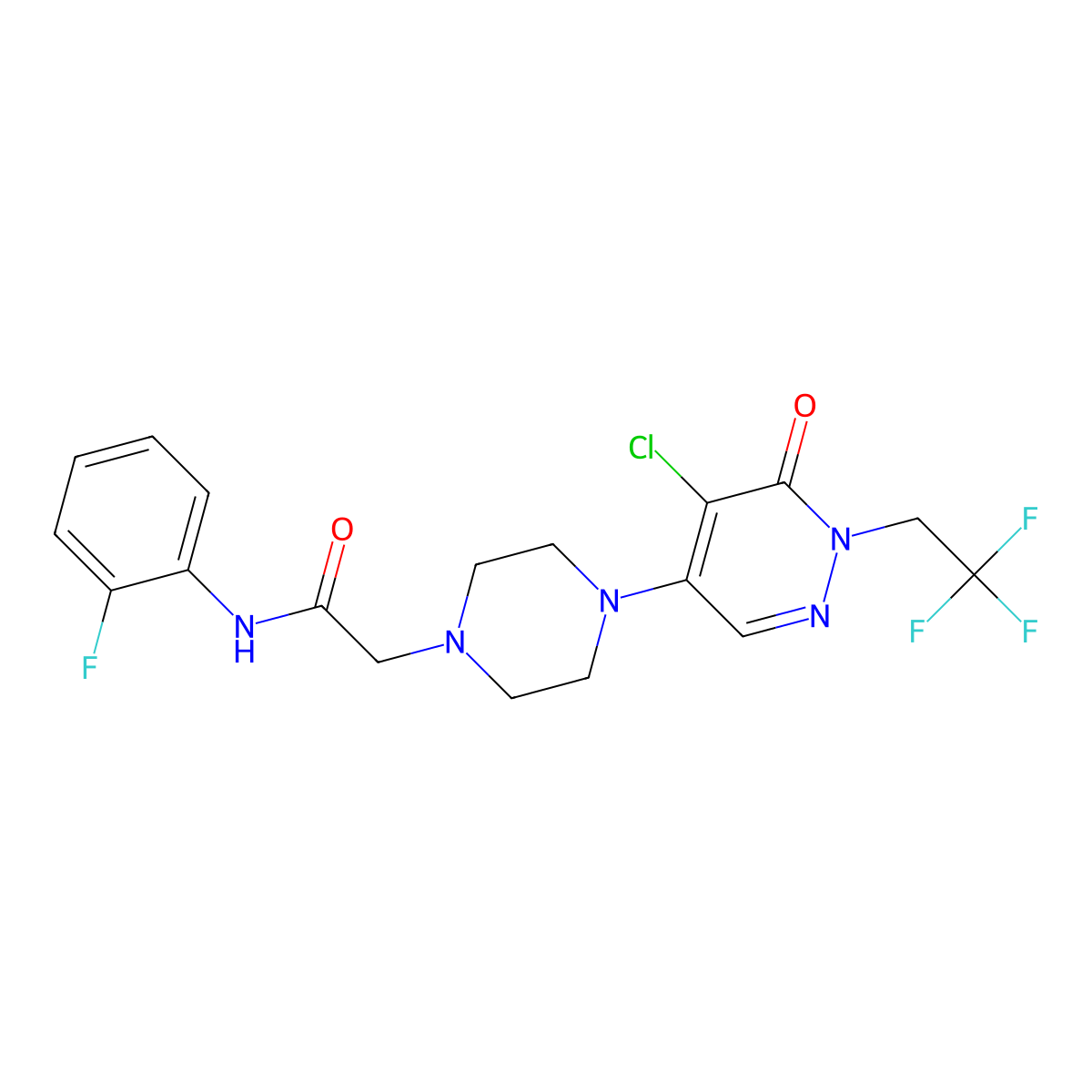 2-{4-[5-chloro-6-oxo-1-(2,2,2-trifluoroethyl)-1,6-dihydropyridazin-4-yl]piperazin-1-yl}-N-(2-fluorophenyl)acetamide molecular structure, CAS 3030778-97-0