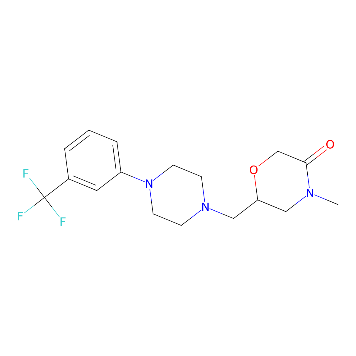 4-Methyl-6-({4-[3-(trifluoromethyl)phenyl]piperazin-1-yl}methyl)morpholin-3-one molecular structure, CAS 3030778-98-1
