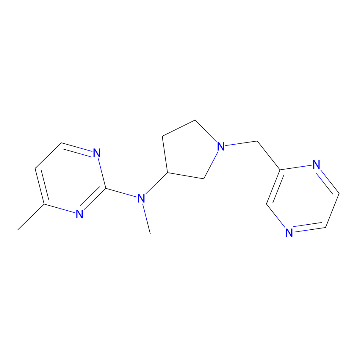 N,4-dimethyl-N-{1-[(pyrazin-2-yl)methyl]pyrrolidin-3-yl}pyrimidin-2-amine molecular structure, CAS 3030778-99-2