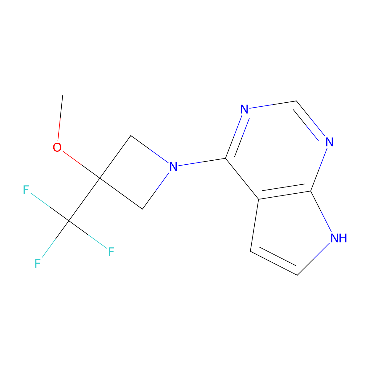 3-methoxy-1-{7H-pyrrolo[2,3-d]pyrimidin-4-yl}-3-(trifluoromethyl)azetidine molecular structure, CAS 3030779-06-4