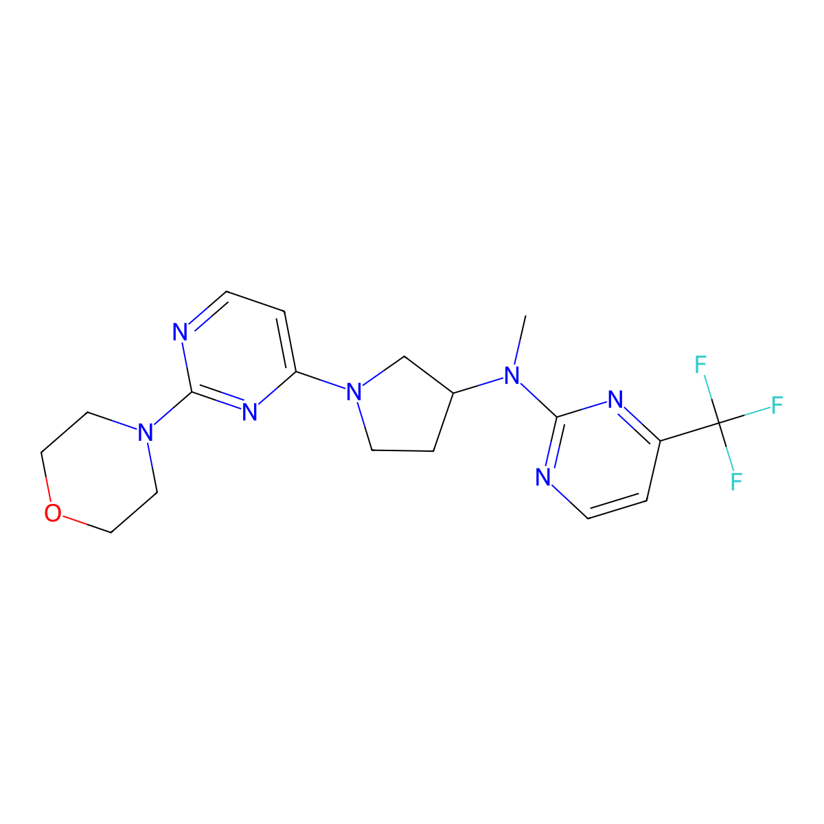 N-methyl-N-{1-[2-(morpholin-4-yl)pyrimidin-4-yl]pyrrolidin-3-yl}-4-(trifluoromethyl)pyrimidin-2-amine molecular structure, CAS 3030779-08-6