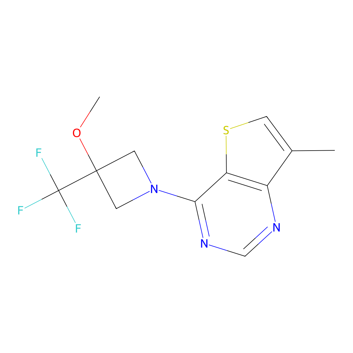 3-Methoxy-1-{7-methylthieno[3,2-d]pyrimidin-4-yl}-3-(trifluoromethyl)azetidine molecular structure, CAS 3030779-09-7