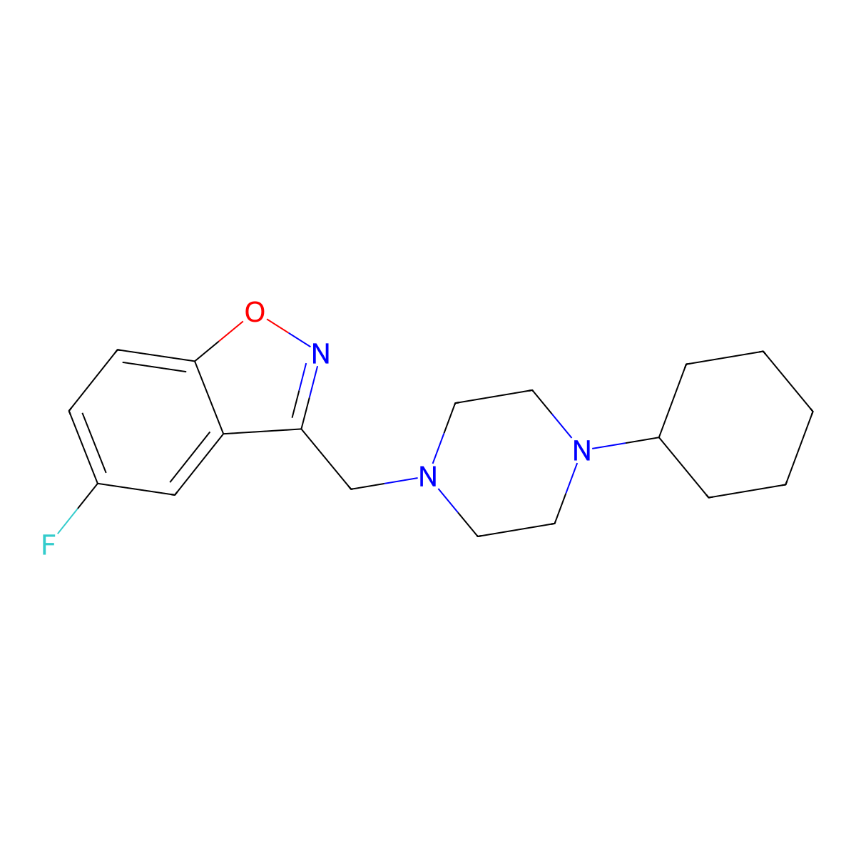 3-[(4-Cyclohexylpiperazin-1-yl)methyl]-5-fluoro-1,2-benzoxazole molecular structure, CAS 3030779-12-2