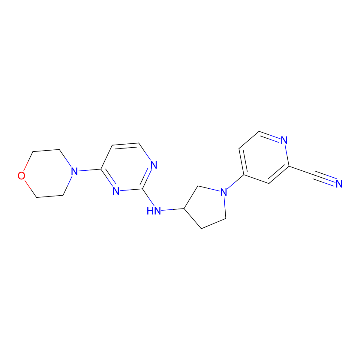 4-(3-{[4-(Morpholin-4-yl)pyrimidin-2-yl]amino}pyrrolidin-1-yl)pyridine-2-carbonitrile molecular structure, CAS 3030779-18-8