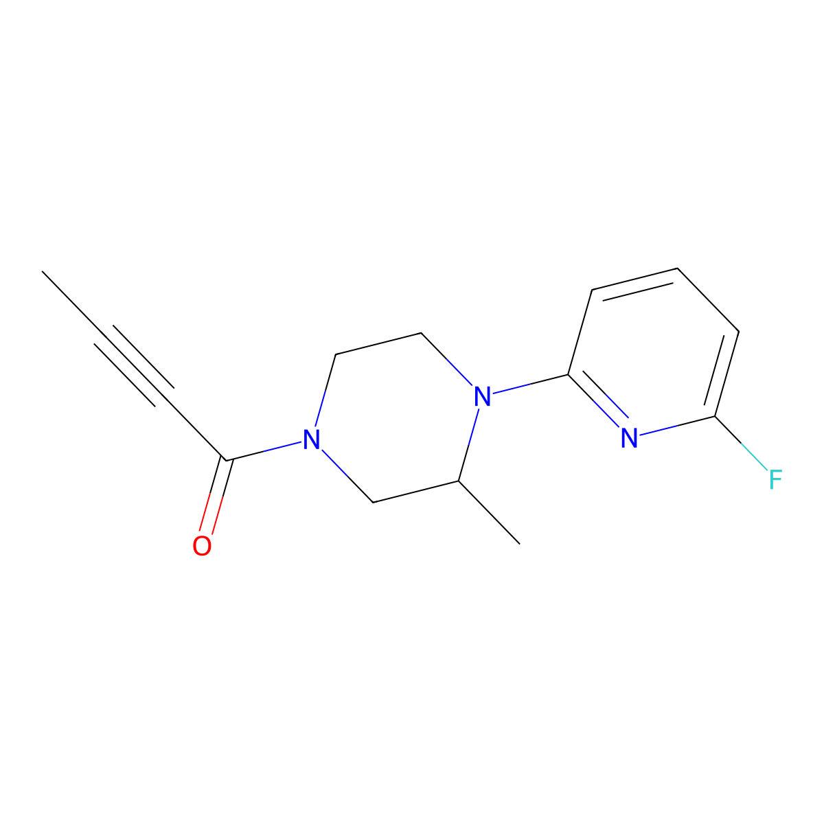 1-[4-(6-Fluoropyridin-2-yl)-3-methylpiperazin-1-yl]but-2-yn-1-one molecular structure, CAS 3030779-19-9