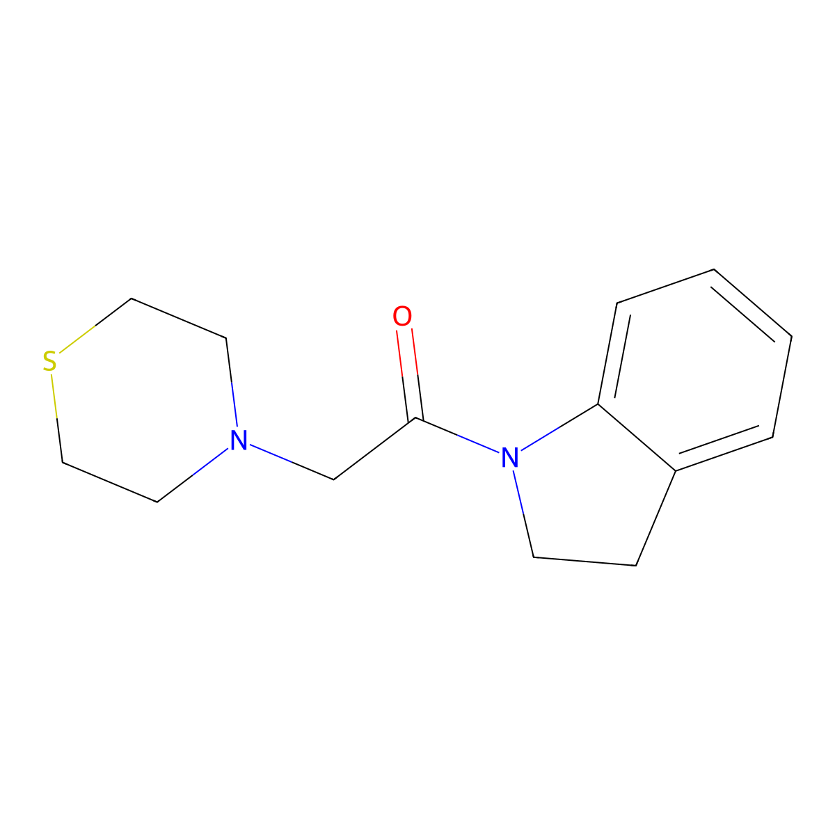1-(2,3-dihydro-1H-indol-1-yl)-2-(thiomorpholin-4-yl)ethan-1-one molecular structure, CAS 3030779-23-5