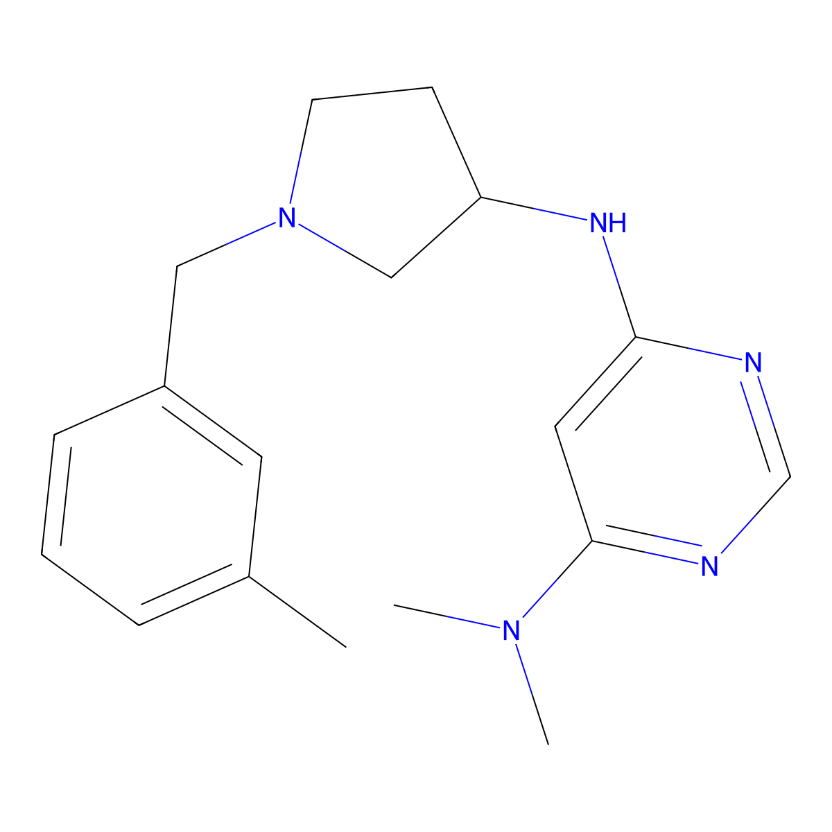N4,N4-dimethyl-N6-{1-[(3-methylphenyl)methyl]pyrrolidin-3-yl}pyrimidine-4,6-diamine molecular structure, CAS 3030779-27-9