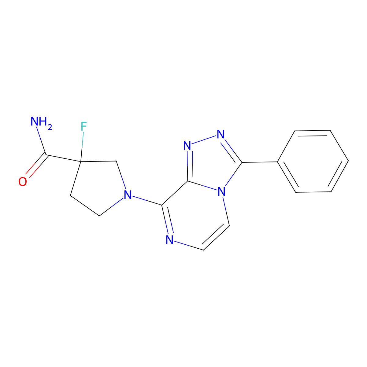 3-Fluoro-1-{3-phenyl-[1,2,4]triazolo[4,3-a]pyrazin-8-yl}pyrrolidine-3-carboxamide molecular structure, CAS 3030779-35-9