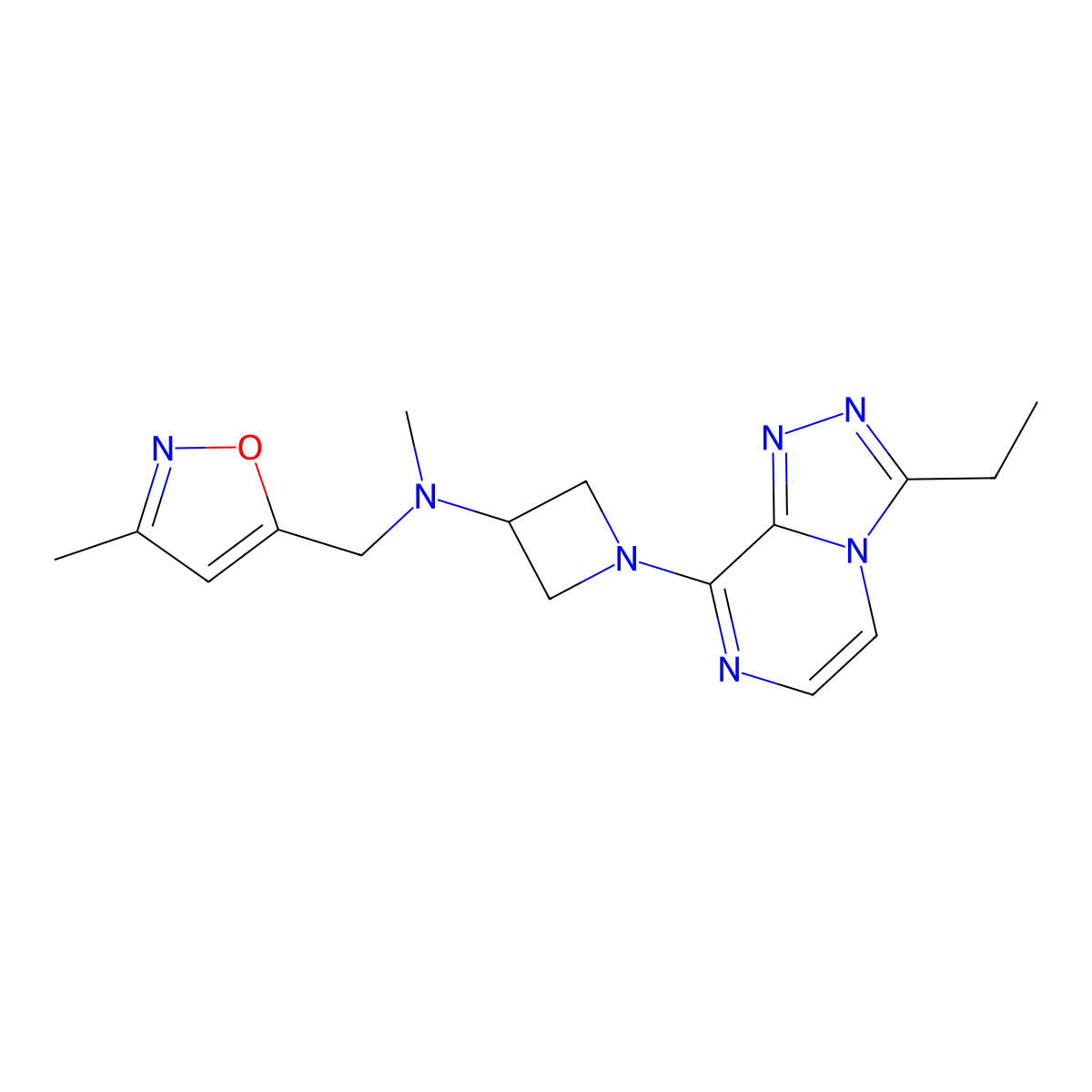 1-{3-ethyl-[1,2,4]triazolo[4,3-a]pyrazin-8-yl}-N-methyl-N-[(3-methyl-1,2-oxazol-5-yl)methyl]azetidin-3-amine molecular structure, CAS 3030779-38-2