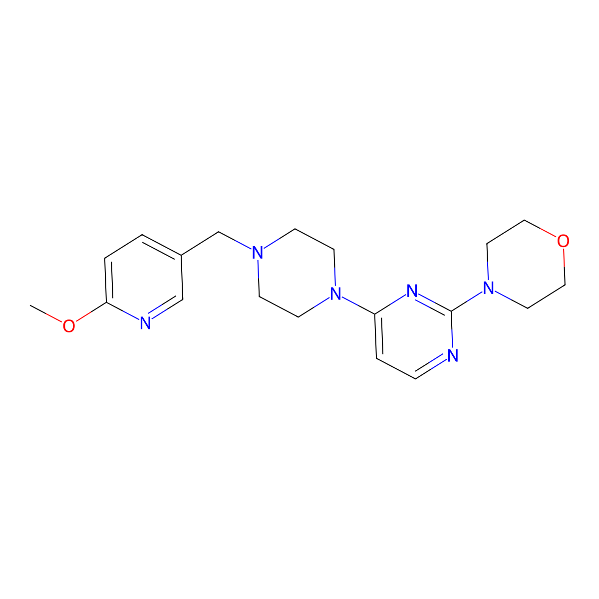 4-(4-{4-[(6-Methoxypyridin-3-yl)methyl]piperazin-1-yl}pyrimidin-2-yl)morpholine molecular structure, CAS 3030779-39-3