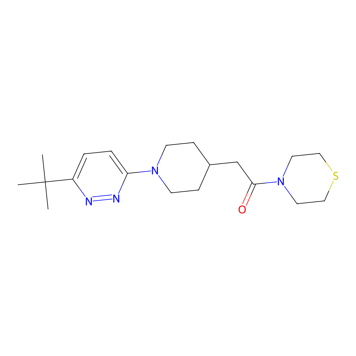 2-[1-(6-Tert-butylpyridazin-3-yl)piperidin-4-yl]-1-(thiomorpholin-4-yl)ethan-1-one molecular structure, CAS 3030779-41-7