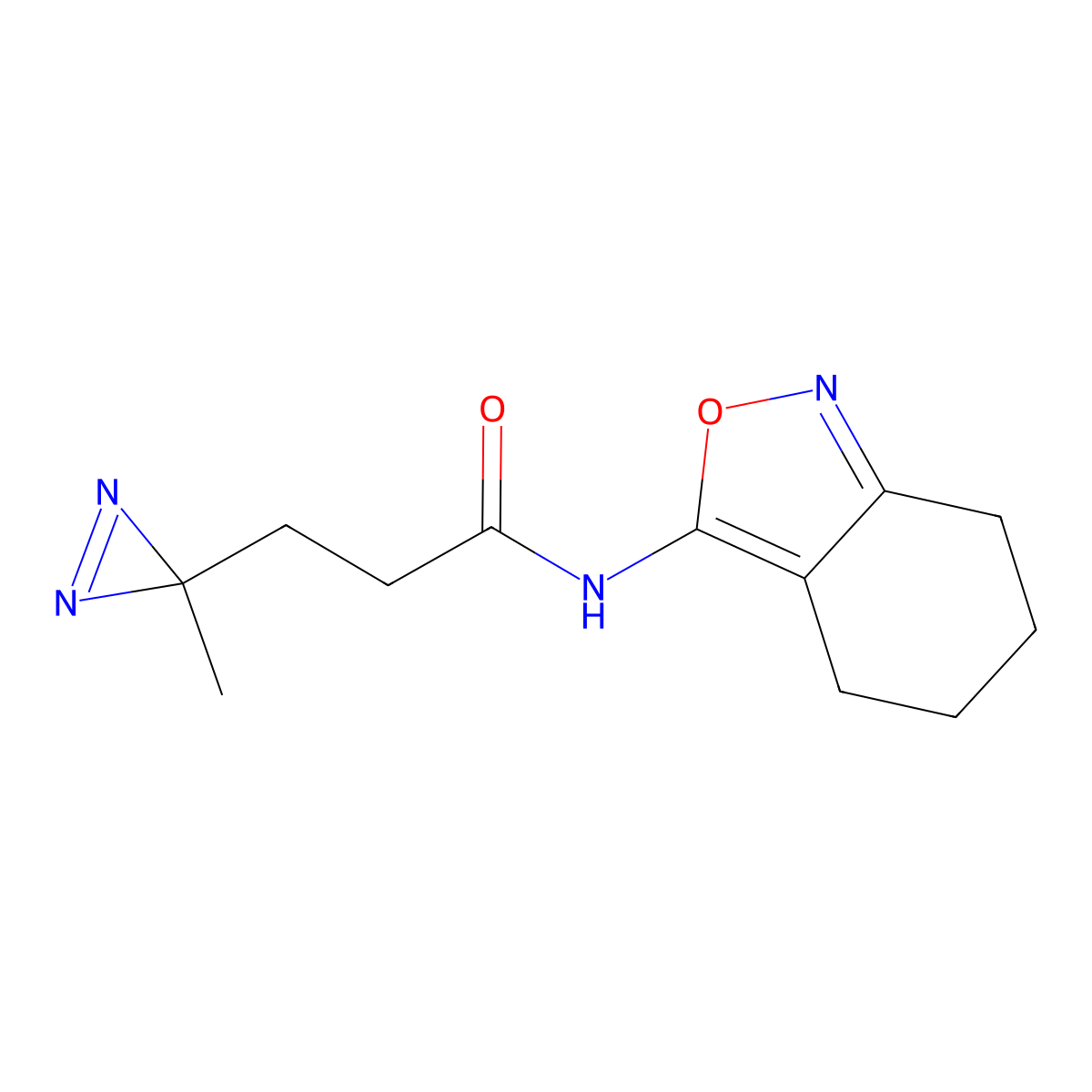3-(3-methyl-3H-diazirin-3-yl)-N-(4,5,6,7-tetrahydro-2,1-benzoxazol-3-yl)propanamide molecular structure, CAS 3030779-42-8
