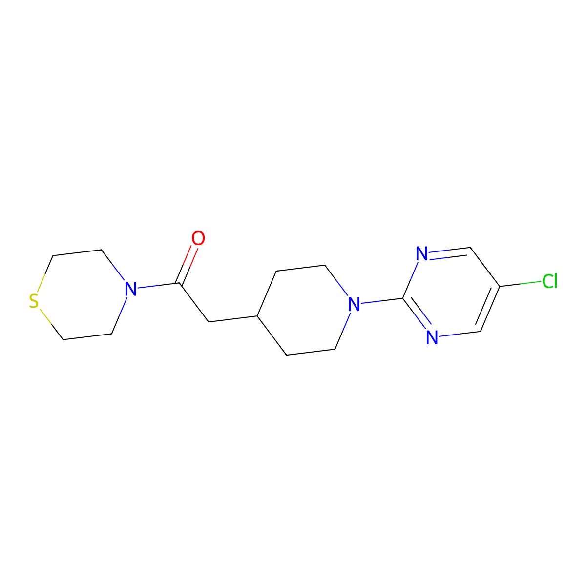 2-[1-(5-Chloropyrimidin-2-yl)piperidin-4-yl]-1-(thiomorpholin-4-yl)ethan-1-one molecular structure, CAS 3030779-47-3