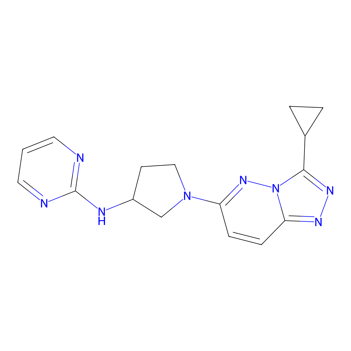 N-(1-{3-cyclopropyl-[1,2,4]triazolo[4,3-b]pyridazin-6-yl}pyrrolidin-3-yl)pyrimidin-2-amine molecular structure, CAS 3030779-49-5