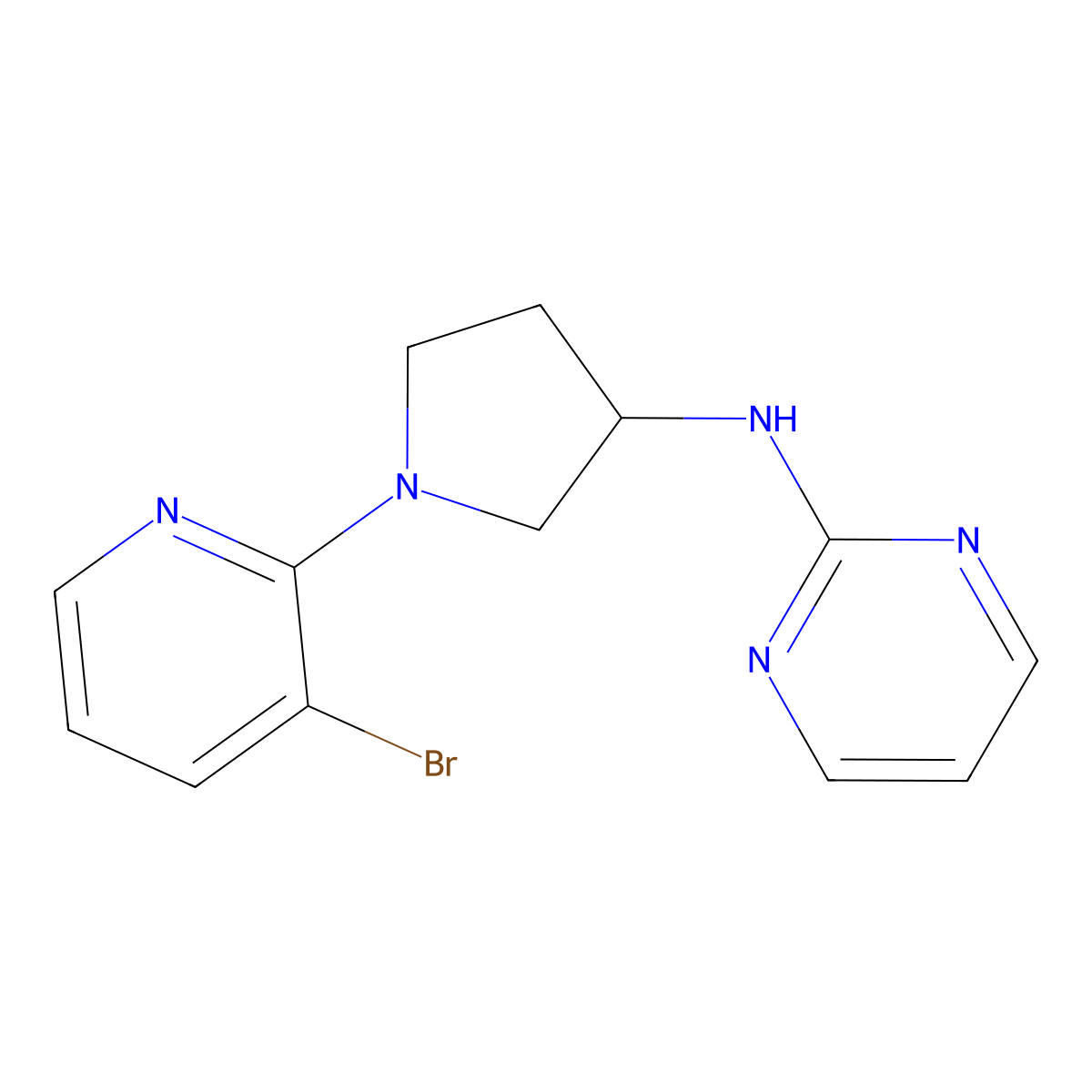 N-[1-(3-bromopyridin-2-yl)pyrrolidin-3-yl]pyrimidin-2-amine molecular structure, CAS 3030779-52-0