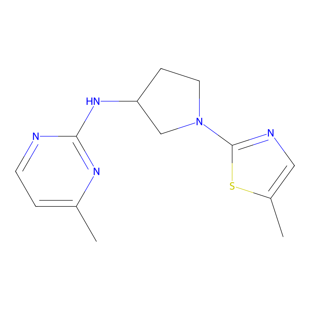 4-methyl-N-[1-(5-methyl-1,3-thiazol-2-yl)pyrrolidin-3-yl]pyrimidin-2-amine molecular structure, CAS 3030779-54-2