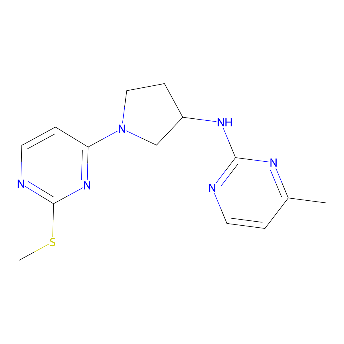 4-methyl-N-{1-[2-(methylsulfanyl)pyrimidin-4-yl]pyrrolidin-3-yl}pyrimidin-2-amine molecular structure, CAS 3030779-56-4