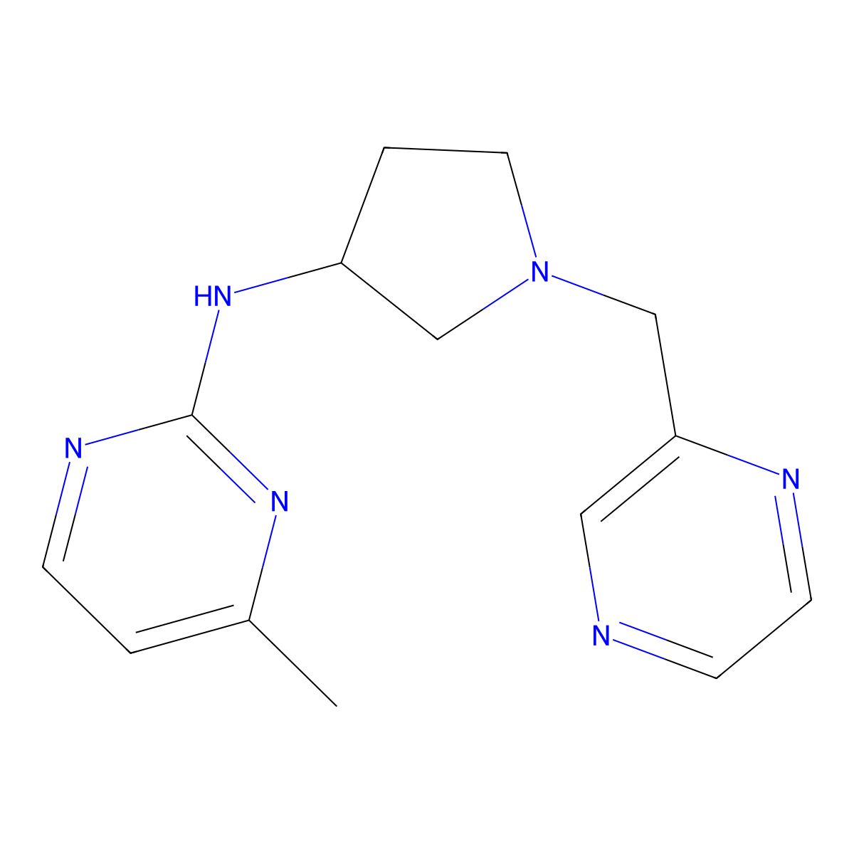4-methyl-N-{1-[(pyrazin-2-yl)methyl]pyrrolidin-3-yl}pyrimidin-2-amine molecular structure, CAS 3030779-59-7