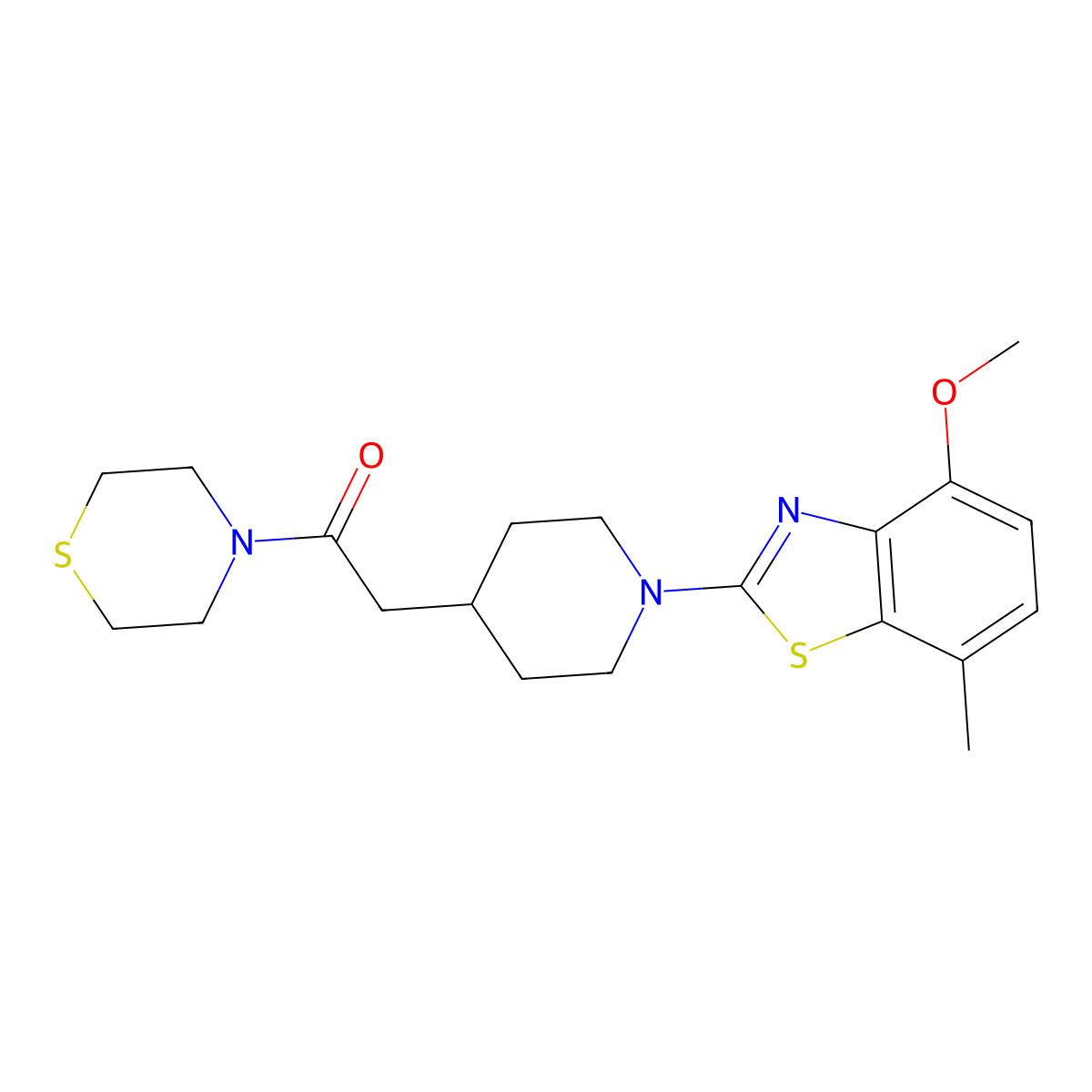 2-[1-(4-Methoxy-7-methyl-1,3-benzothiazol-2-yl)piperidin-4-yl]-1-(thiomorpholin-4-yl)ethan-1-one molecular structure, CAS 3030779-60-0