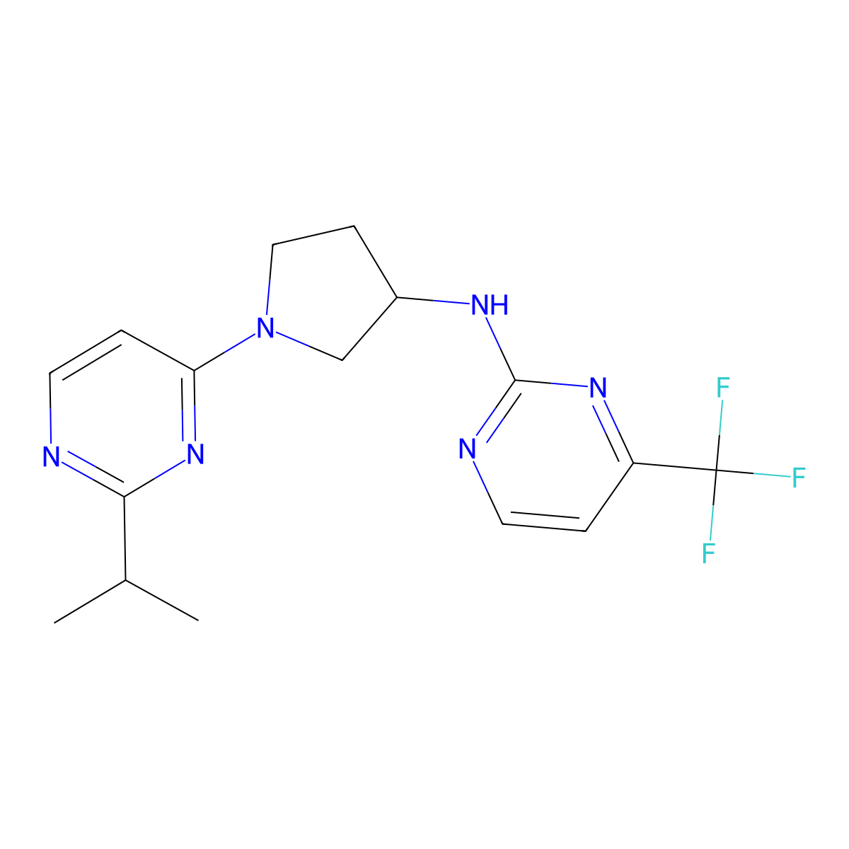 N-{1-[2-(propan-2-yl)pyrimidin-4-yl]pyrrolidin-3-yl}-4-(trifluoromethyl)pyrimidin-2-amine molecular structure, CAS 3030779-64-4