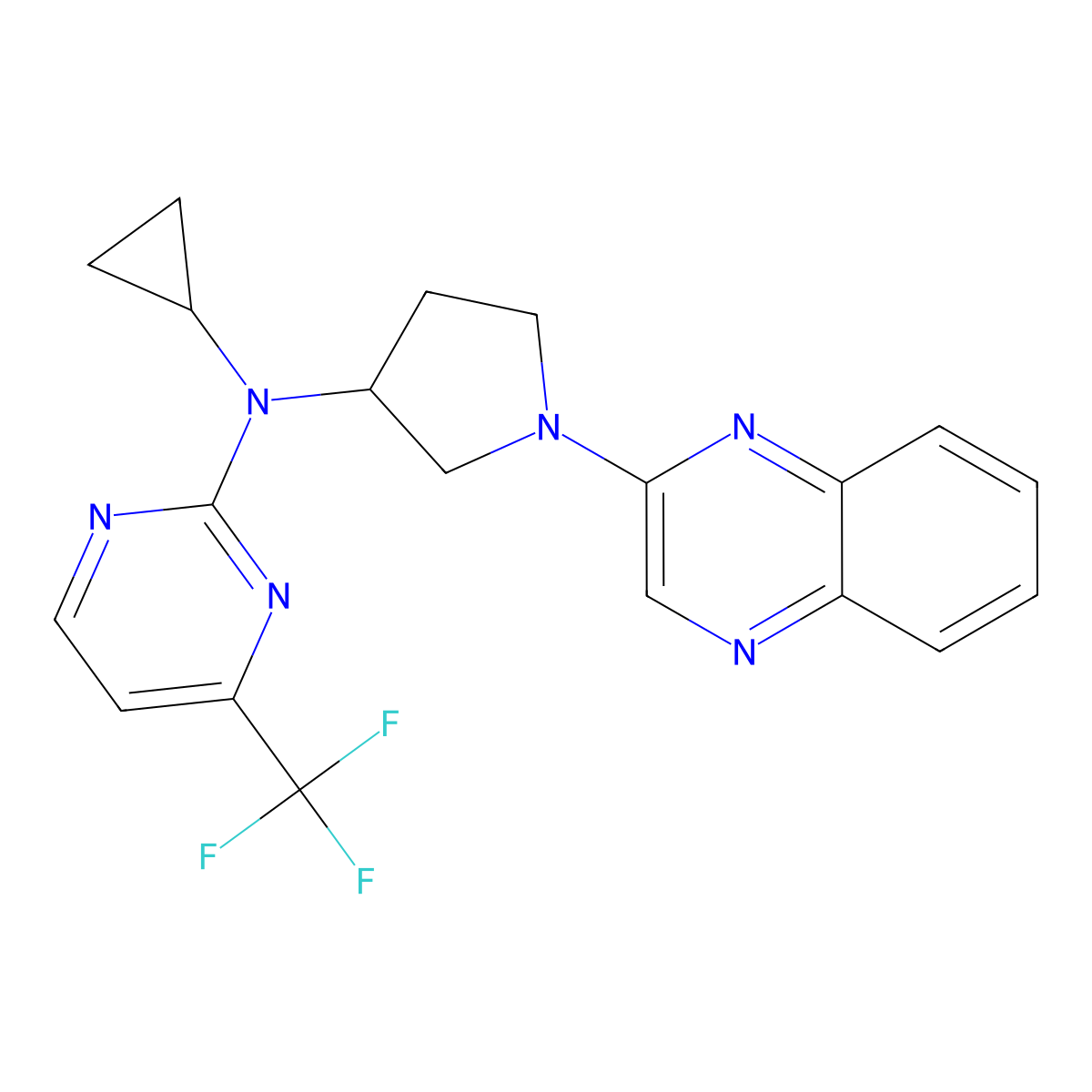 N-cyclopropyl-N-[1-(quinoxalin-2-yl)pyrrolidin-3-yl]-4-(trifluoromethyl)pyrimidin-2-amine molecular structure, CAS 3030779-67-7