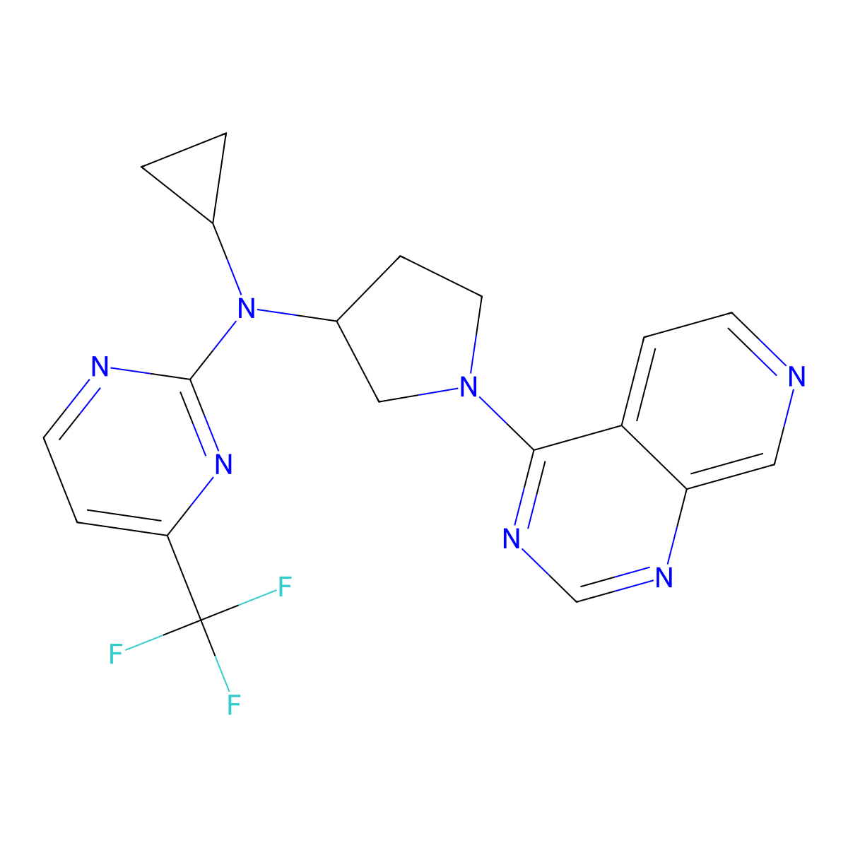 N-cyclopropyl-N-(1-{pyrido[3,4-d]pyrimidin-4-yl}pyrrolidin-3-yl)-4-(trifluoromethyl)pyrimidin-2-amine molecular structure, CAS 3030779-70-2
