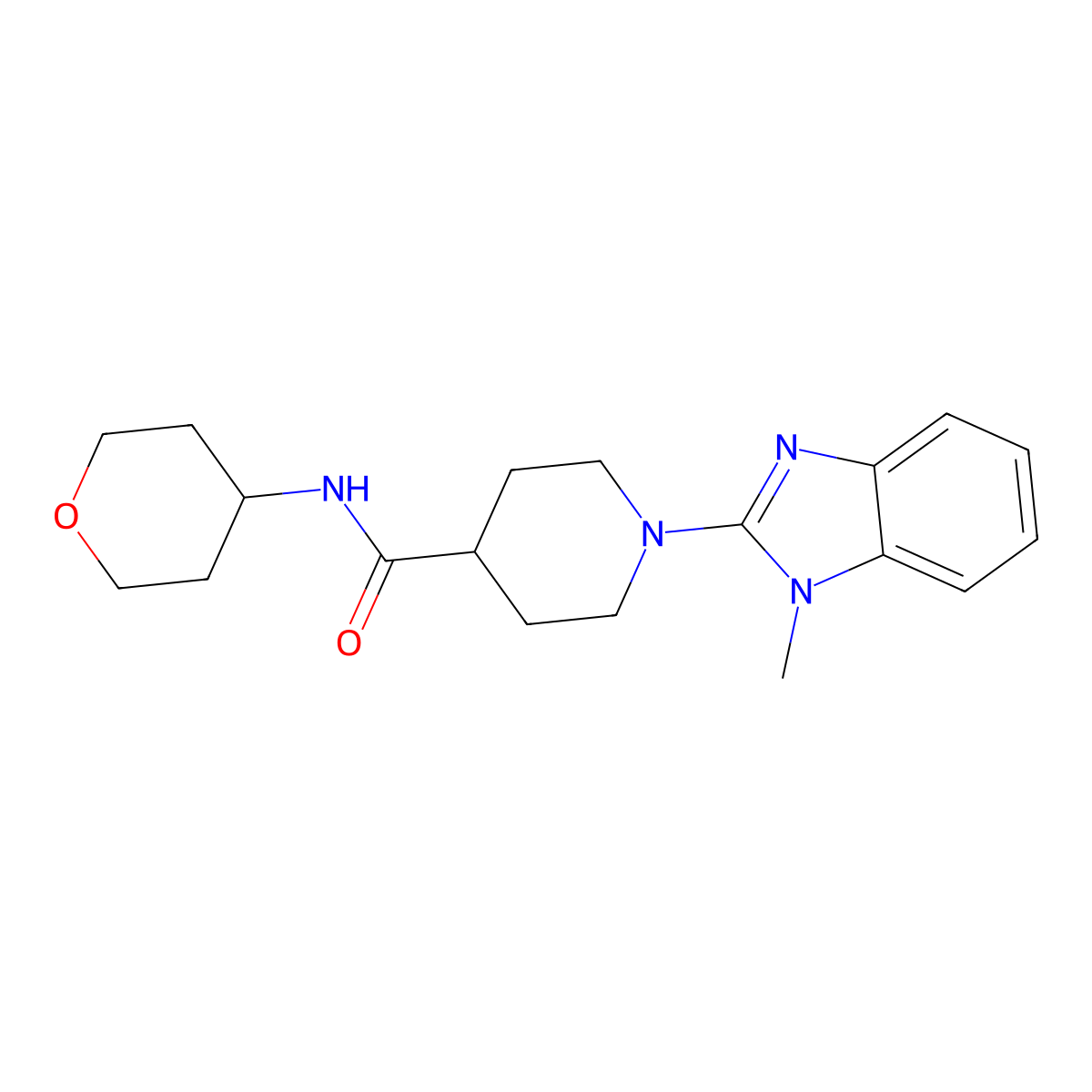 1-(1-methyl-1H-1,3-benzodiazol-2-yl)-N-(oxan-4-yl)piperidine-4-carboxamide molecular structure, CAS 3030779-74-6