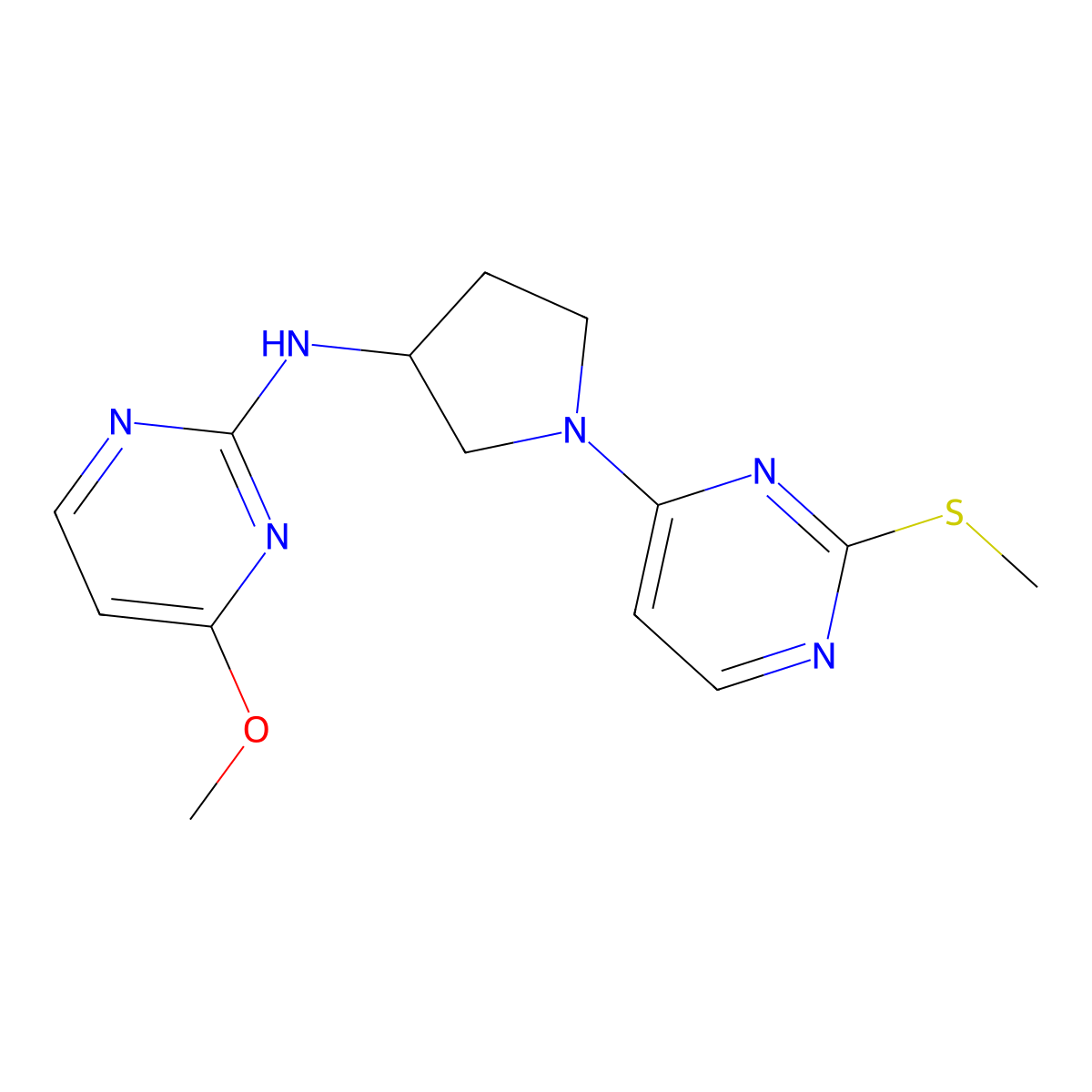 4-methoxy-N-{1-[2-(methylsulfanyl)pyrimidin-4-yl]pyrrolidin-3-yl}pyrimidin-2-amine molecular structure, CAS 3030779-77-9