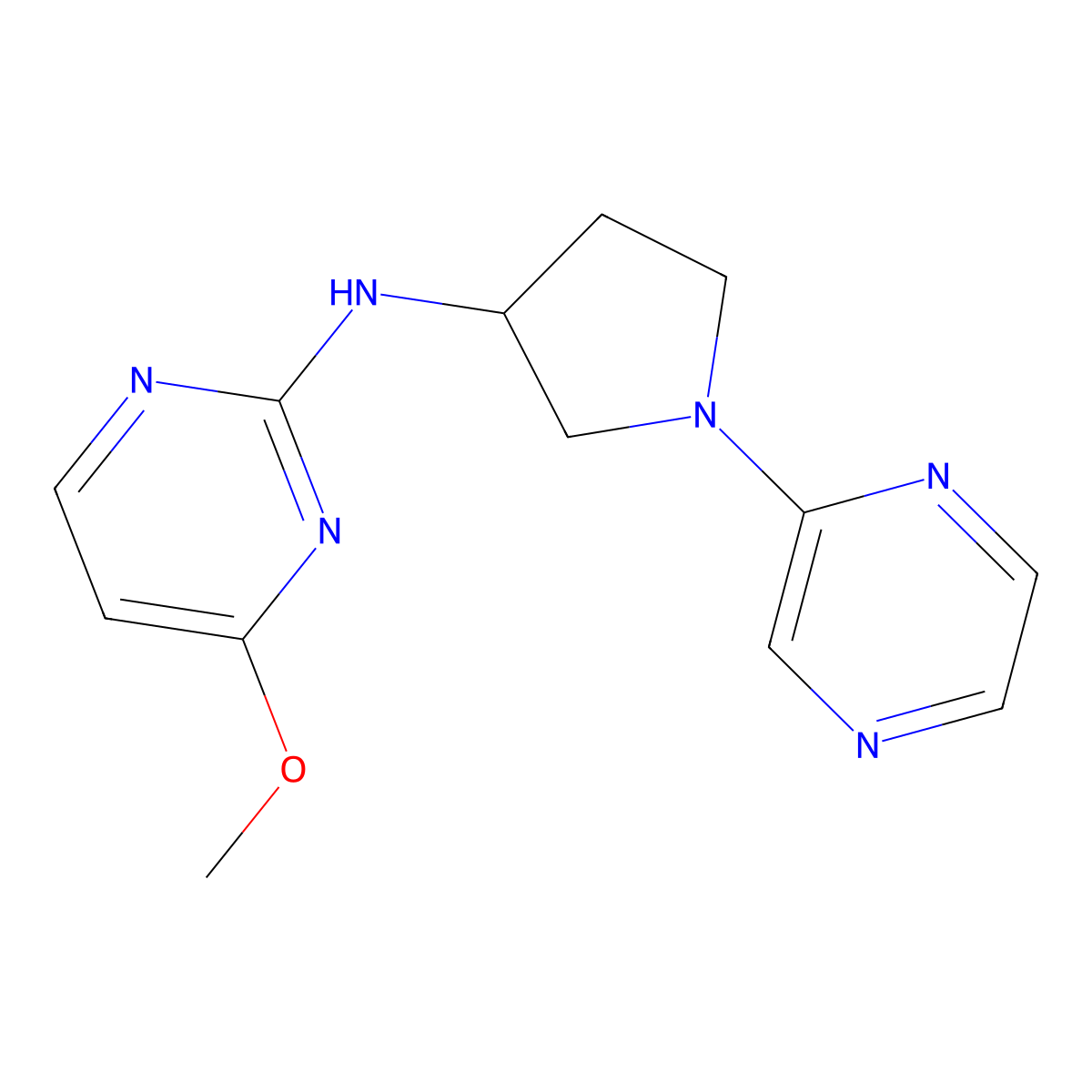 4-methoxy-N-[1-(pyrazin-2-yl)pyrrolidin-3-yl]pyrimidin-2-amine molecular structure, CAS 3030779-80-4