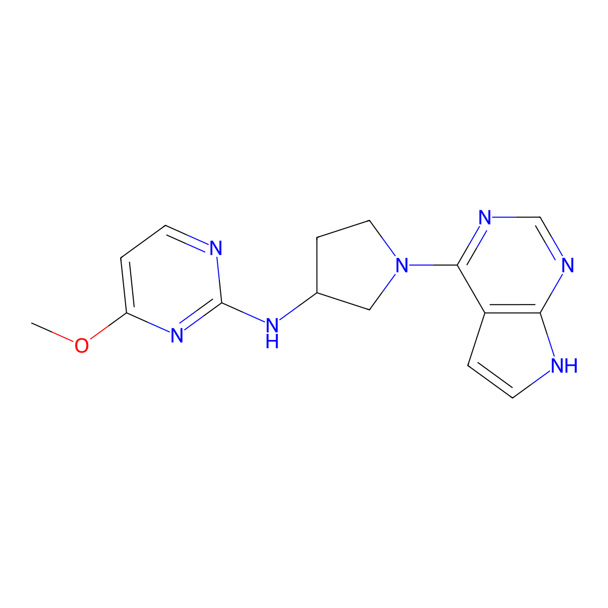 4-methoxy-N-(1-{7H-pyrrolo[2,3-d]pyrimidin-4-yl}pyrrolidin-3-yl)pyrimidin-2-amine molecular structure, CAS 3030779-83-7