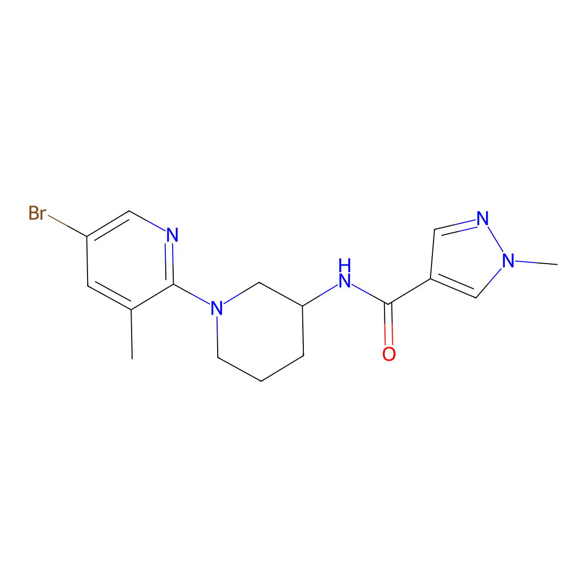 N-[1-(5-bromo-3-methylpyridin-2-yl)piperidin-3-yl]-1-methyl-1H-pyrazole-4-carboxamide molecular structure, CAS 3030779-85-9