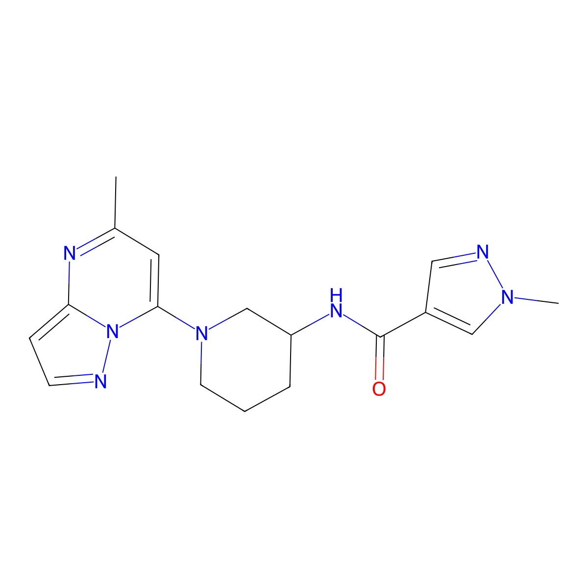 1-methyl-N-(1-{5-methylpyrazolo[1,5-a]pyrimidin-7-yl}piperidin-3-yl)-1H-pyrazole-4-carboxamide molecular structure, CAS 3030779-91-7