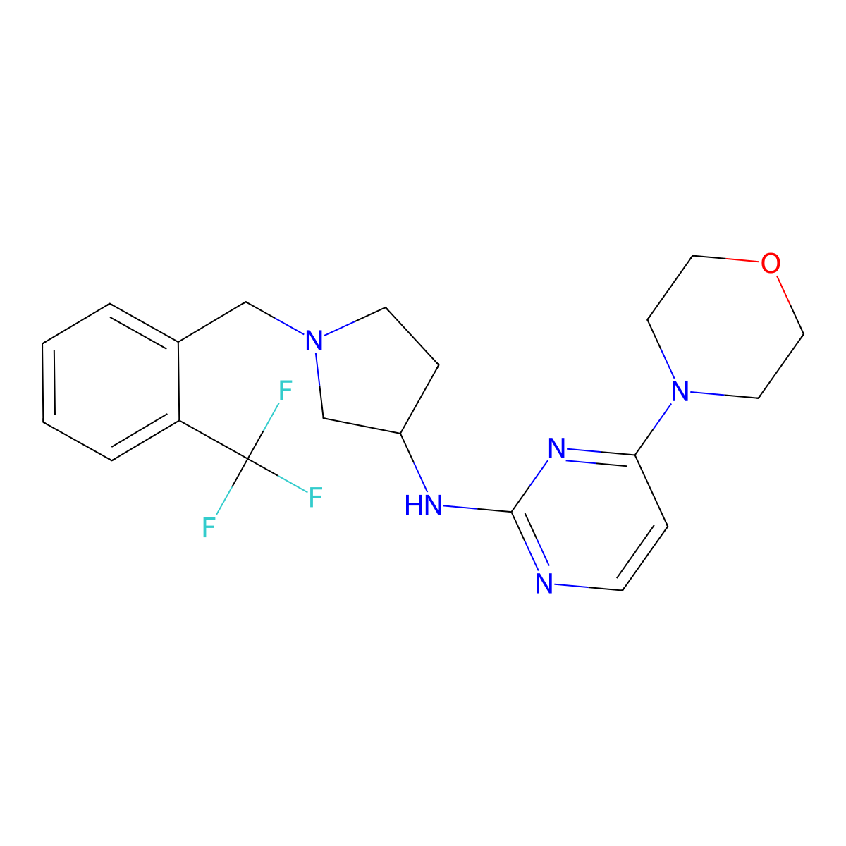 4-(morpholin-4-yl)-N-(1-{[2-(trifluoromethyl)phenyl]methyl}pyrrolidin-3-yl)pyrimidin-2-amine molecular structure, CAS 3030780-05-0