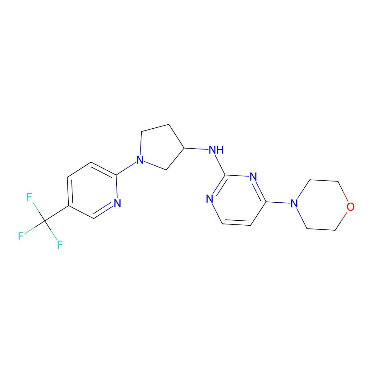 4-(morpholin-4-yl)-N-{1-[5-(trifluoromethyl)pyridin-2-yl]pyrrolidin-3-yl}pyrimidin-2-amine molecular structure, CAS 3030780-10-7