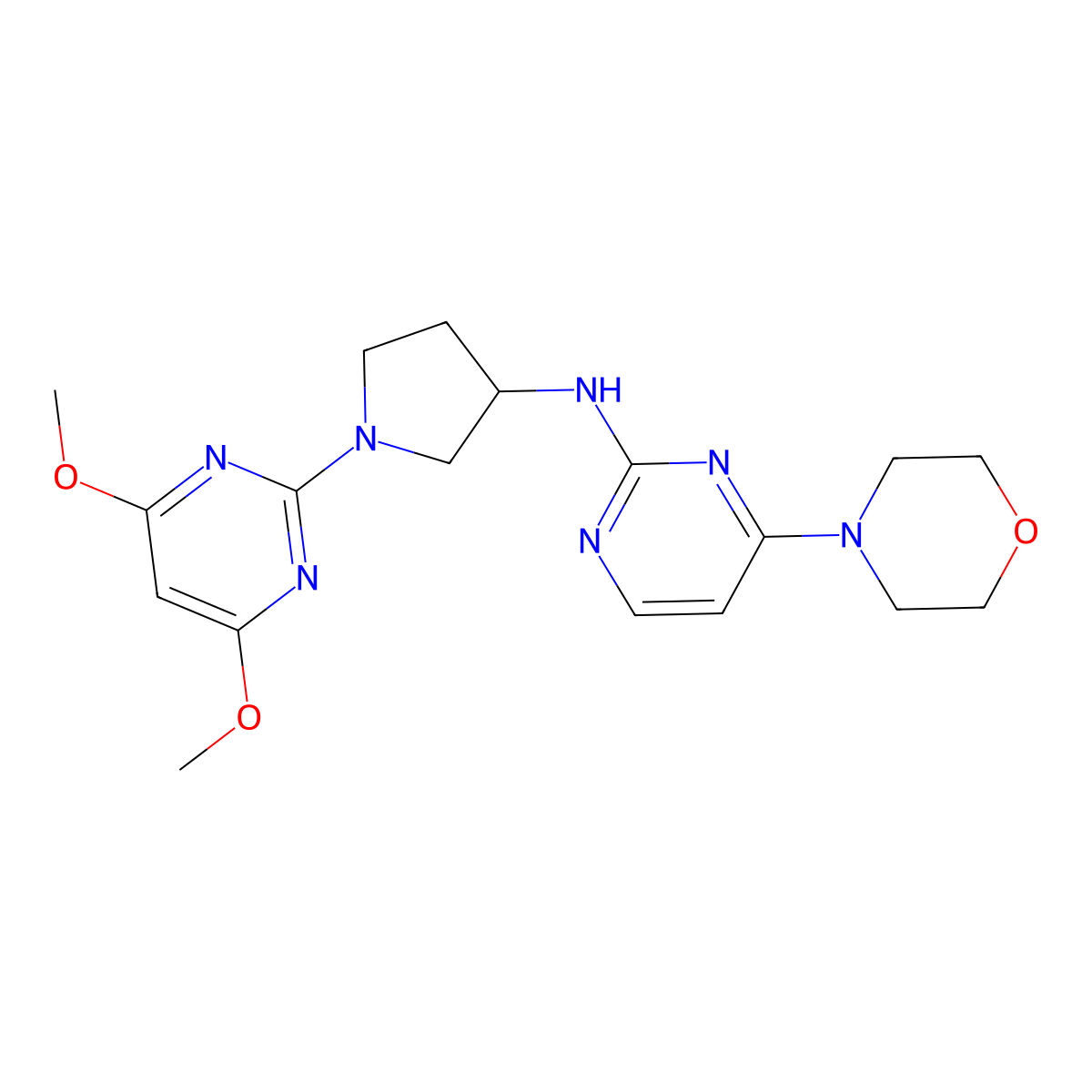 N-[1-(4,6-dimethoxypyrimidin-2-yl)pyrrolidin-3-yl]-4-(morpholin-4-yl)pyrimidin-2-amine molecular structure, CAS 3030780-15-2