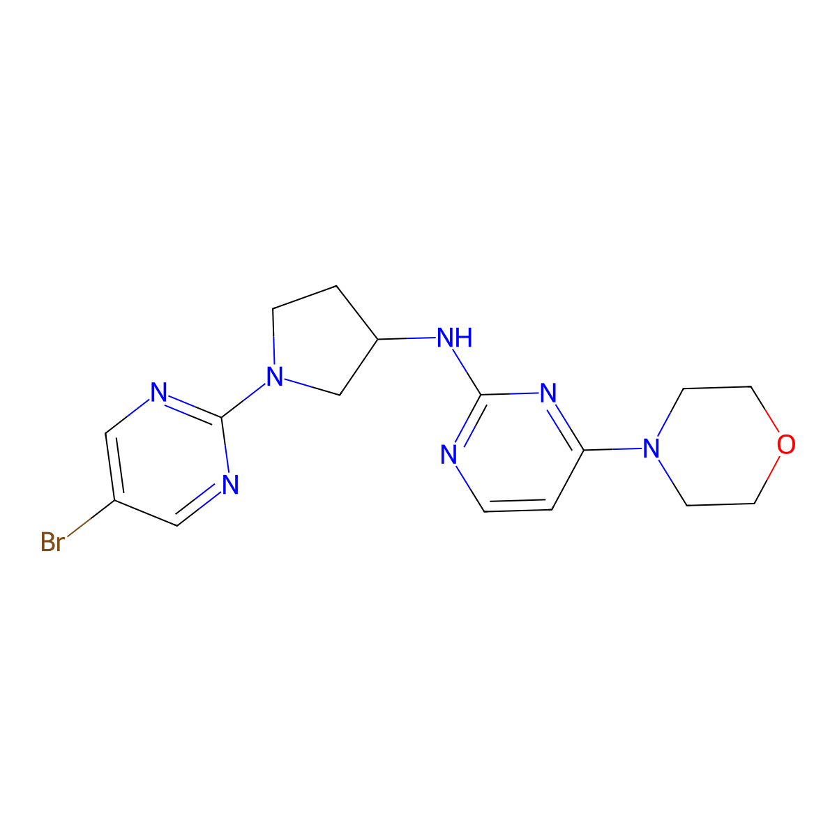 N-[1-(5-bromopyrimidin-2-yl)pyrrolidin-3-yl]-4-(morpholin-4-yl)pyrimidin-2-amine molecular structure, CAS 3030780-18-5