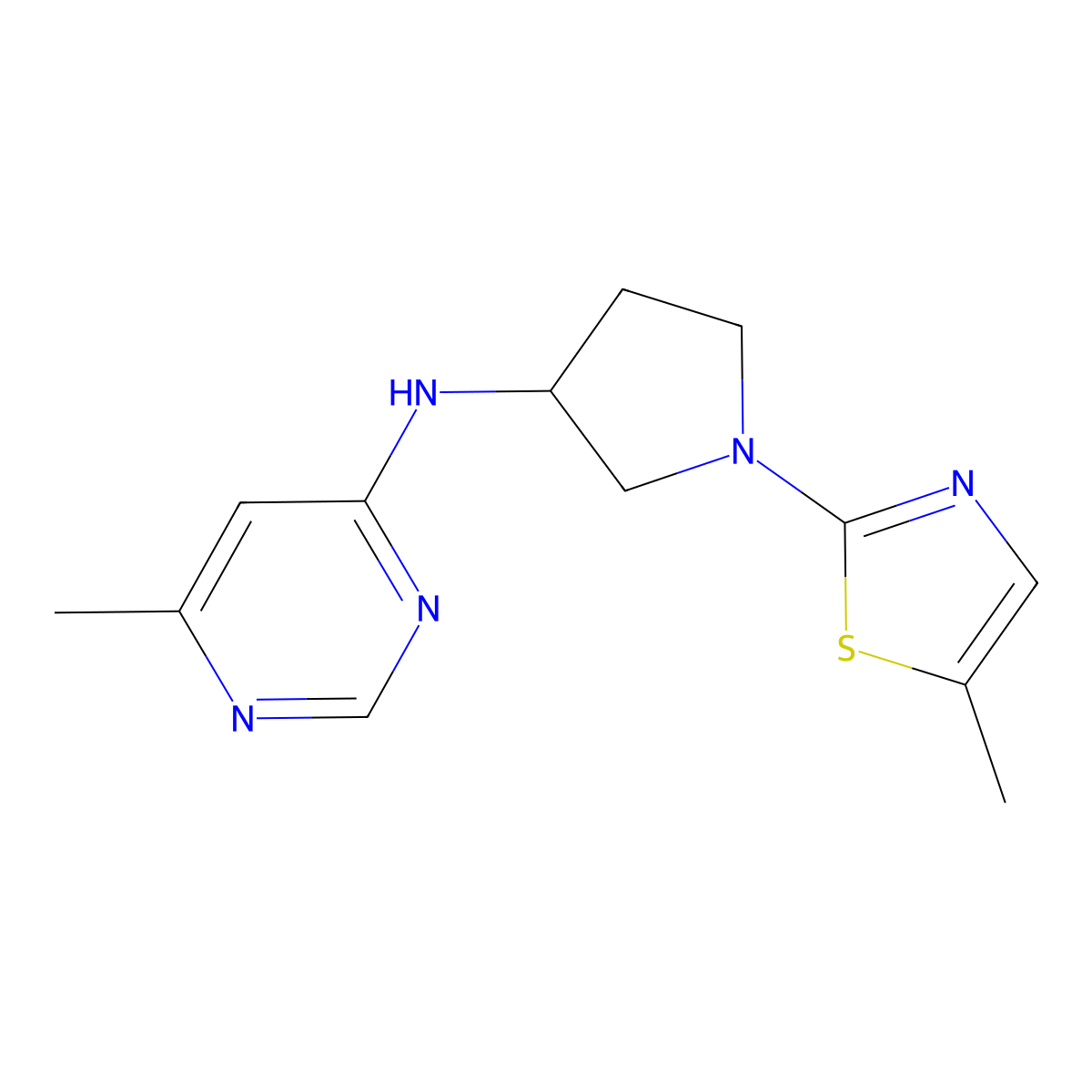 6-methyl-N-[1-(5-methyl-1,3-thiazol-2-yl)pyrrolidin-3-yl]pyrimidin-4-amine molecular structure, CAS 3030780-21-0