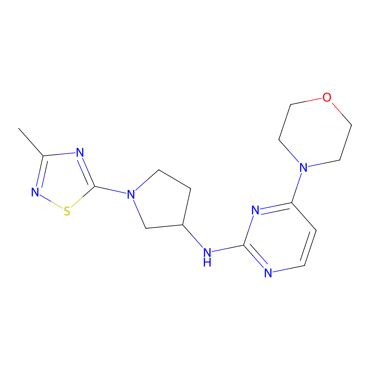N-[1-(3-methyl-1,2,4-thiadiazol-5-yl)pyrrolidin-3-yl]-4-(morpholin-4-yl)pyrimidin-2-amine molecular structure, CAS 3030780-22-1