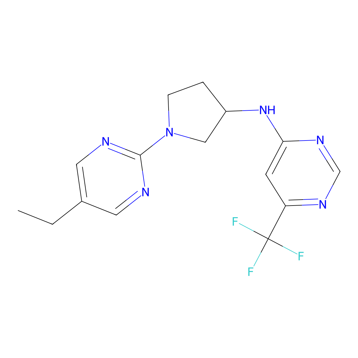 N-[1-(5-ethylpyrimidin-2-yl)pyrrolidin-3-yl]-6-(trifluoromethyl)pyrimidin-4-amine molecular structure, CAS 3030780-27-6