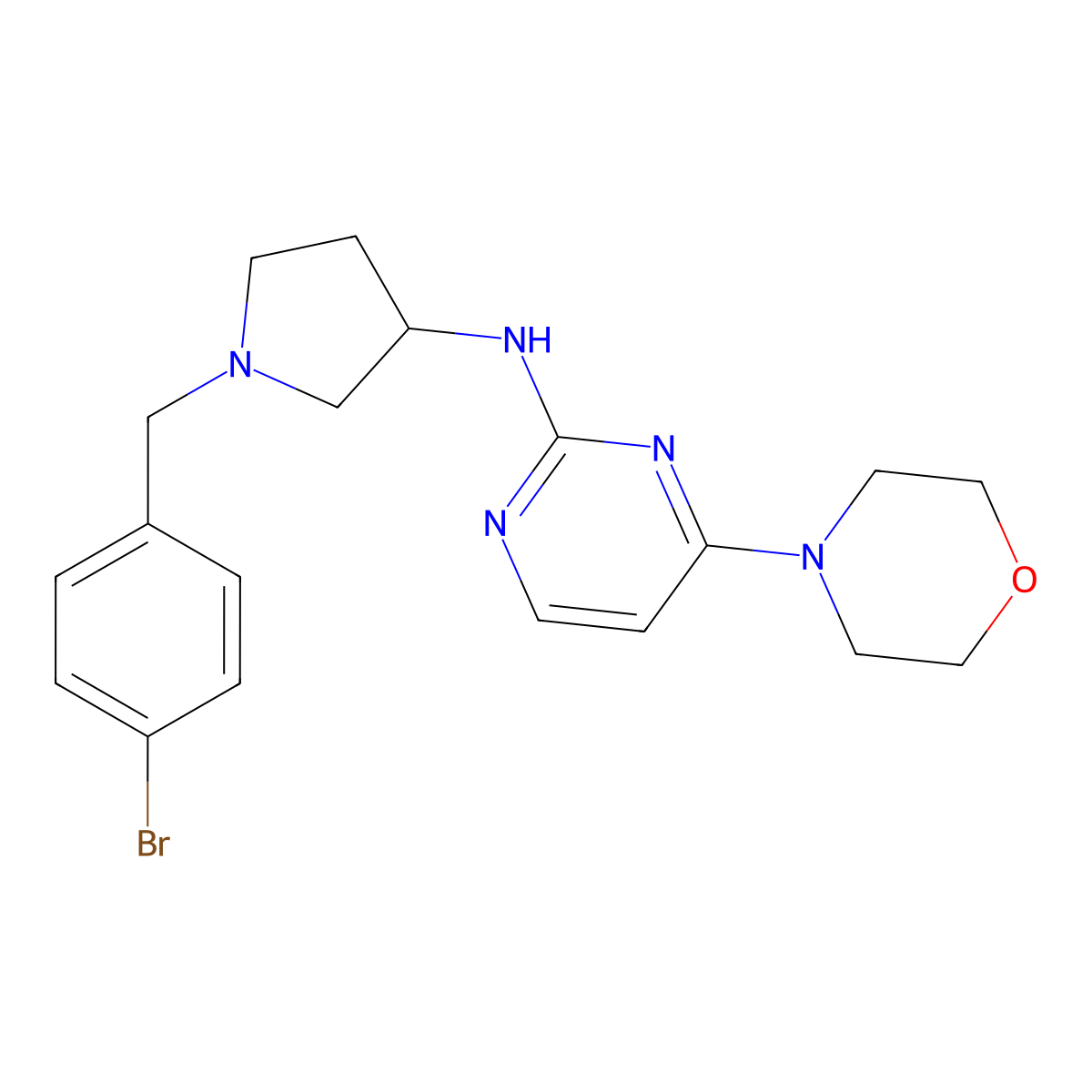 N-{1-[(4-bromophenyl)methyl]pyrrolidin-3-yl}-4-(morpholin-4-yl)pyrimidin-2-amine molecular structure, CAS 3030780-28-7