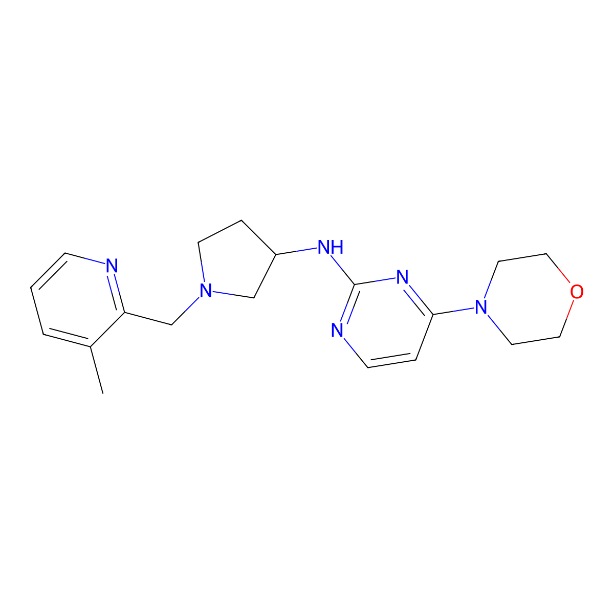 N-{1-[(3-methylpyridin-2-yl)methyl]pyrrolidin-3-yl}-4-(morpholin-4-yl)pyrimidin-2-amine molecular structure, CAS 3030780-34-5