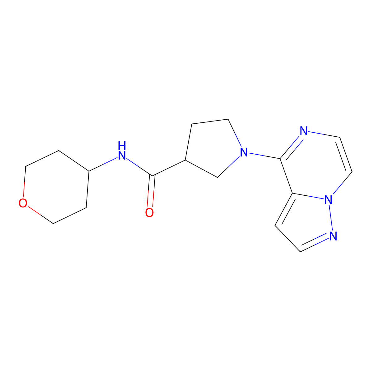 N-(oxan-4-yl)-1-{pyrazolo[1,5-a]pyrazin-4-yl}pyrrolidine-3-carboxamide molecular structure, CAS 3030780-38-9