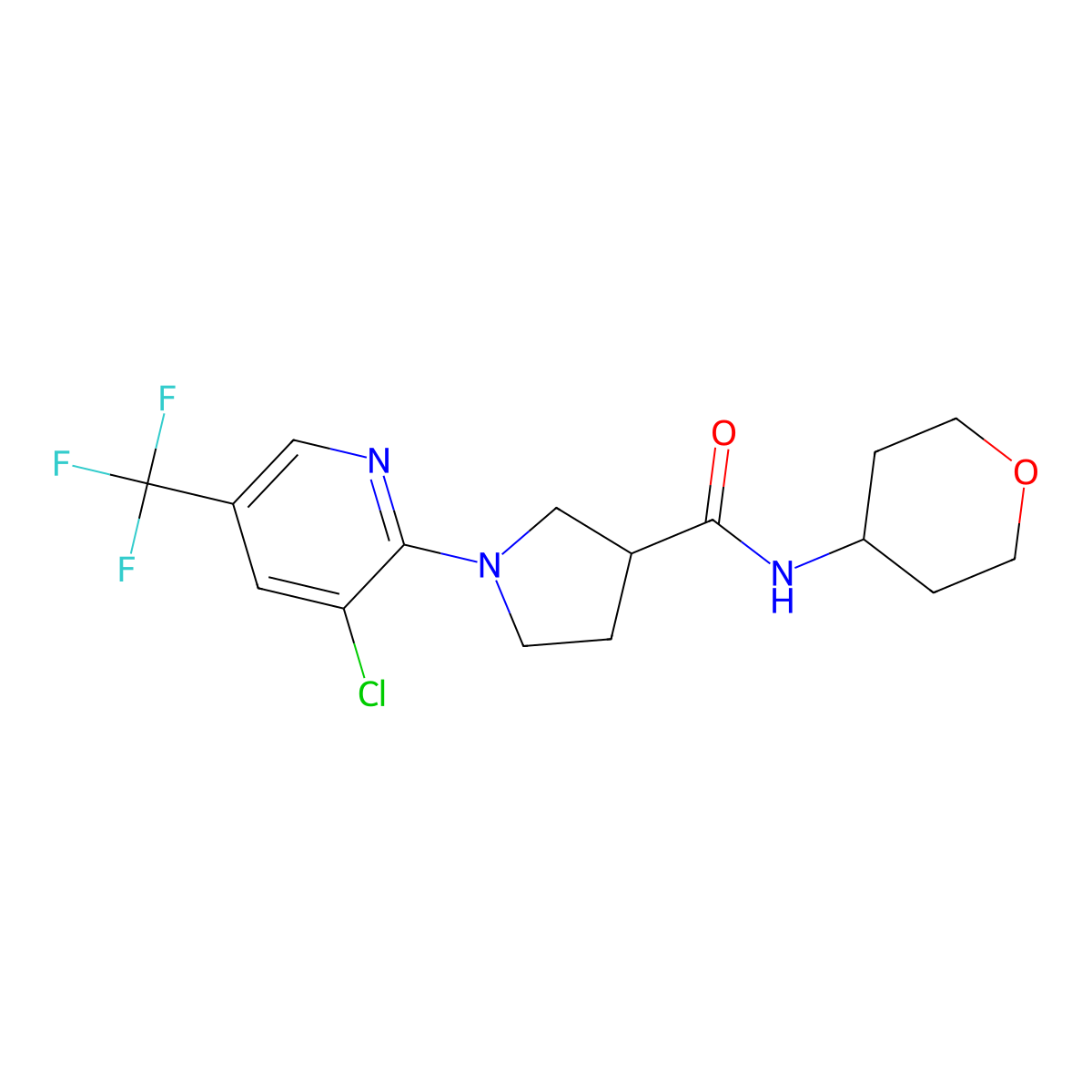 1-[3-chloro-5-(trifluoromethyl)pyridin-2-yl]-N-(oxan-4-yl)pyrrolidine-3-carboxamide molecular structure, CAS 3030780-39-0